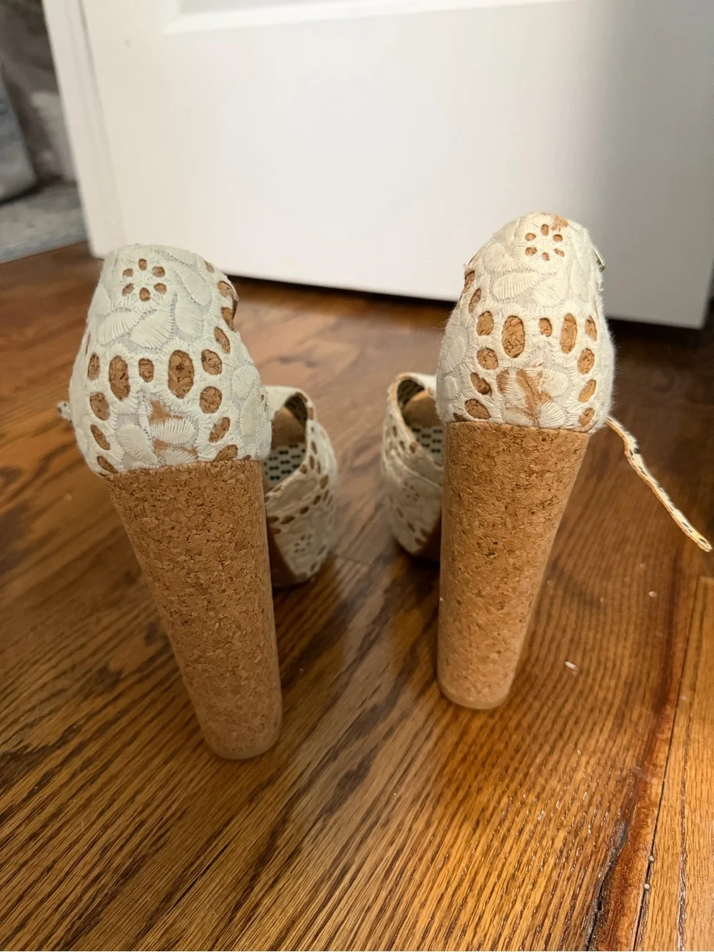 Jessica Simpson Cream Lace Cork Wedge Sandals